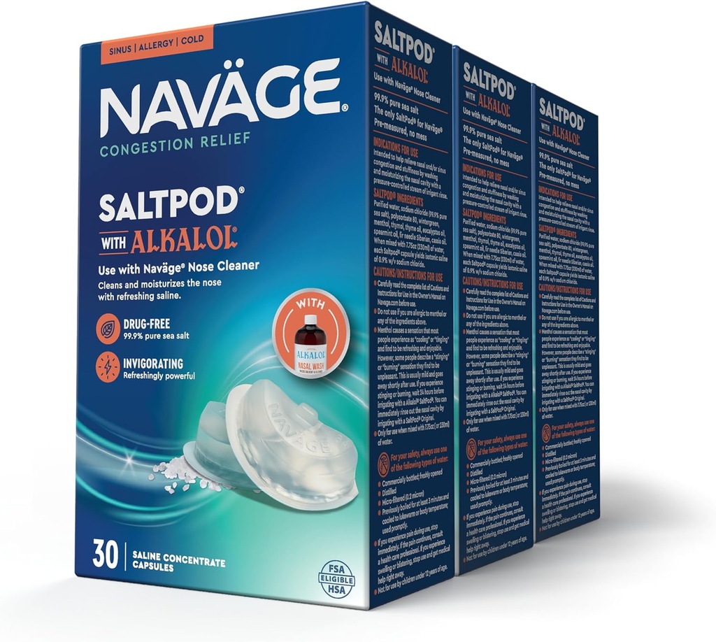 Navy SaltPod w / Alkalol (3 30- Pakiety) - Wyłącznie przeznaczone do Naval Nasal Rinse - Sinus Rinse Alkalol Pods dla szybkiej ulgi (90 SaltPod Refiles)