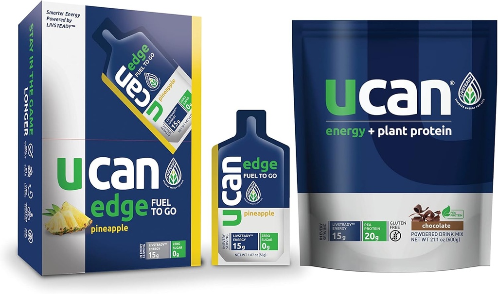 UCAN Ananas Edge Energy Gel & Chocolate Plant Protein - Doskonały do biegania, Szkolenia, Fitness, Jazda na rowerze, Crossfit & Więcej 124; Sugar- Free, Wegan, & Keto Przyjazny suplement energetyczny