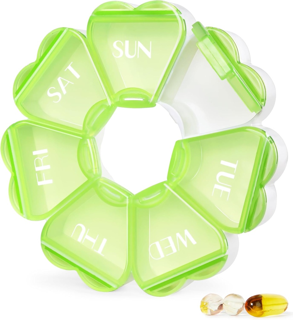 MOLN Hymy duży tygodniowy pill Box 7 dzień, Cute pill Case Organizator 1 raz dziennie, Kwiat pill pojemnik raz dziennie, Pretty Dispenser do witaminy / olej rybny / lekarstwa / suplementy (zielony)
