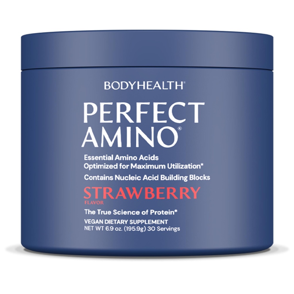 BodyHealth PerfectAmino Proszek - BCAA i EAA Proszek do ćwiczeń przed i po - Amino Acid Energy Drink dla mężczyzn i kobiet do wsparcia Lean Muscle and Recovery - Truskawka - 30 Służenia
