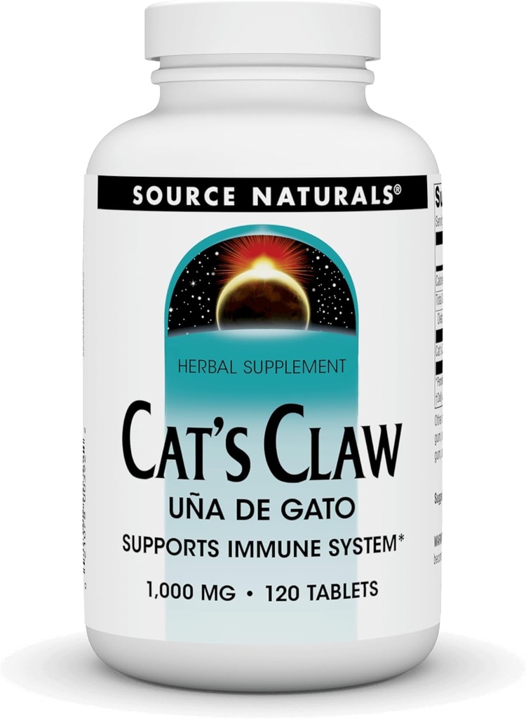 Źródło Naturals Cat 's Claw Bark UNA de Gato 1000 mg Suplement diety - Wspiera system immunologiczny - 120 tabletek