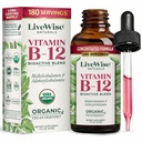 LiveWise Naturals B12 Witamina Drops Non-GMO, Organic Bioactive Mieszanka dla energii, Klarowność, Focus i Easy Absorpcja, Adenosylcobalamina & Methylcobalamine Supplement, Wegan, Gluten- Free, Dair-Free