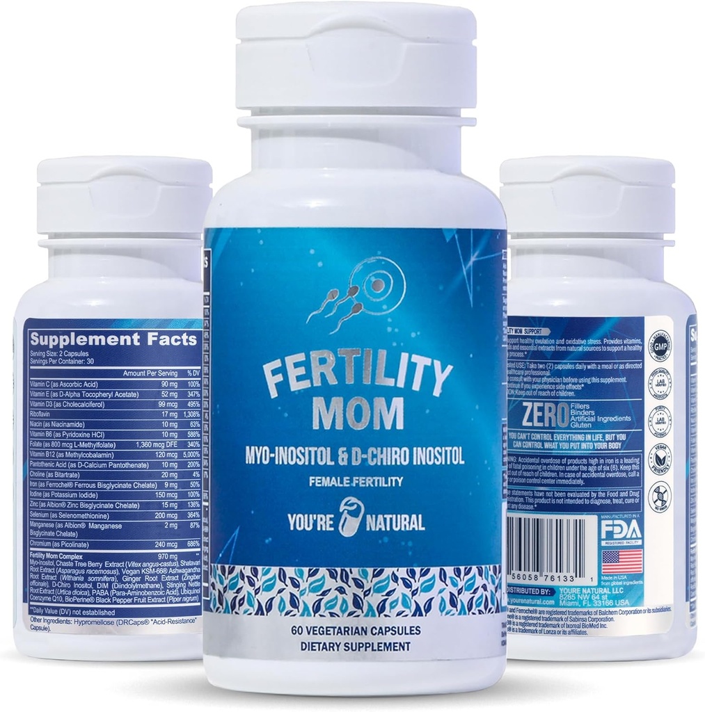 JESTEŚ NATURALNY Pojęcie Witaminy płodności dla Kobiet - Witaminy prenatalne - Myo- Inozytol, D- Chiro Inositol & Folate, Reguluje cykl, Owulacji pomocy, Hormonal i Ovarian Wsparcie, Vitex, 30 Day Supply