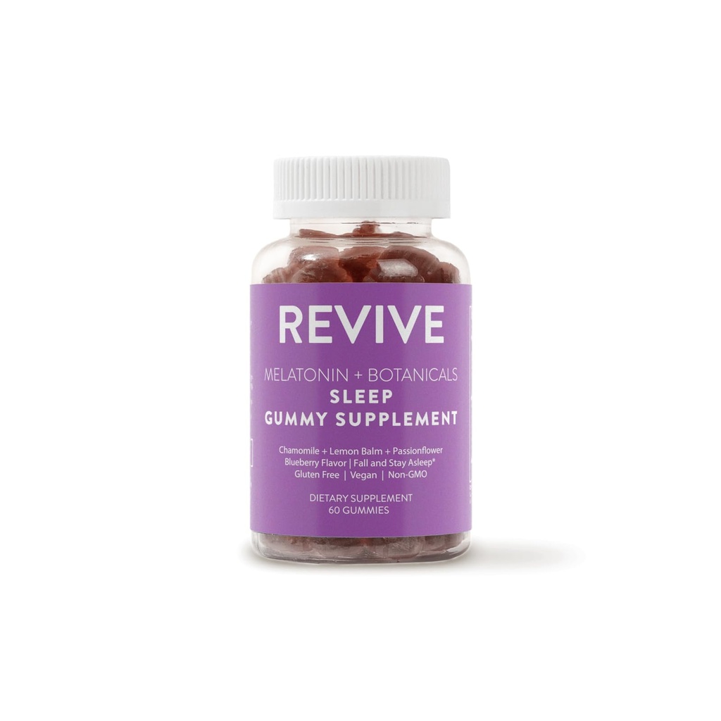 REVIVEEO Melatonina i botaniki Suplement Gummy przez Revive Esential Oils z rumianku, balsam cytrynowy i kwiatuszek - 5 mg Melatonina - Blueberry Flavored