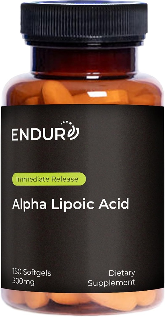 Endur Alpha Lipoic Acid, Antioksydant Defense & Cellular Energy Support, Natychmiastowe uwolnienie, Wegan, Gluten Free, 300mg (150 Softgels)
