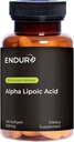 Endur Alpha Lipoic Acid, Antioksydant Defense & Cellular Energy Support, Natychmiastowe uwolnienie, Wegan, Gluten Free, 300mg (150 Softgels)