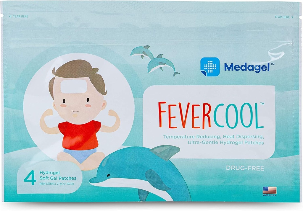 FeverCool Patches - Cooling Patches for Fever, Migrena & Headpache Relief 124; Made in The Stany Zjednoczone 124; Cool Temperatura 124; Mess & Odor Free Agreement 124; Dorośli i dzieci 2 + Beath 124; 1 Pack (4 x Patch)