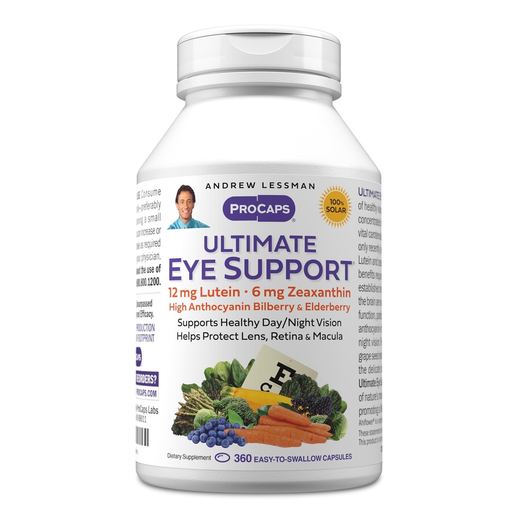 ANDREW LESSMAN Ultimate Eye Support 360 Softgels - 12 mg Lutein, 6 mg Zeaksantyny, Bilberry, Kluczowe składniki odżywcze do wspierania zdrowia oczu i promowania zdrowego widzenia. Żadnych dodatków. Łatwe do połknięcia Softgels