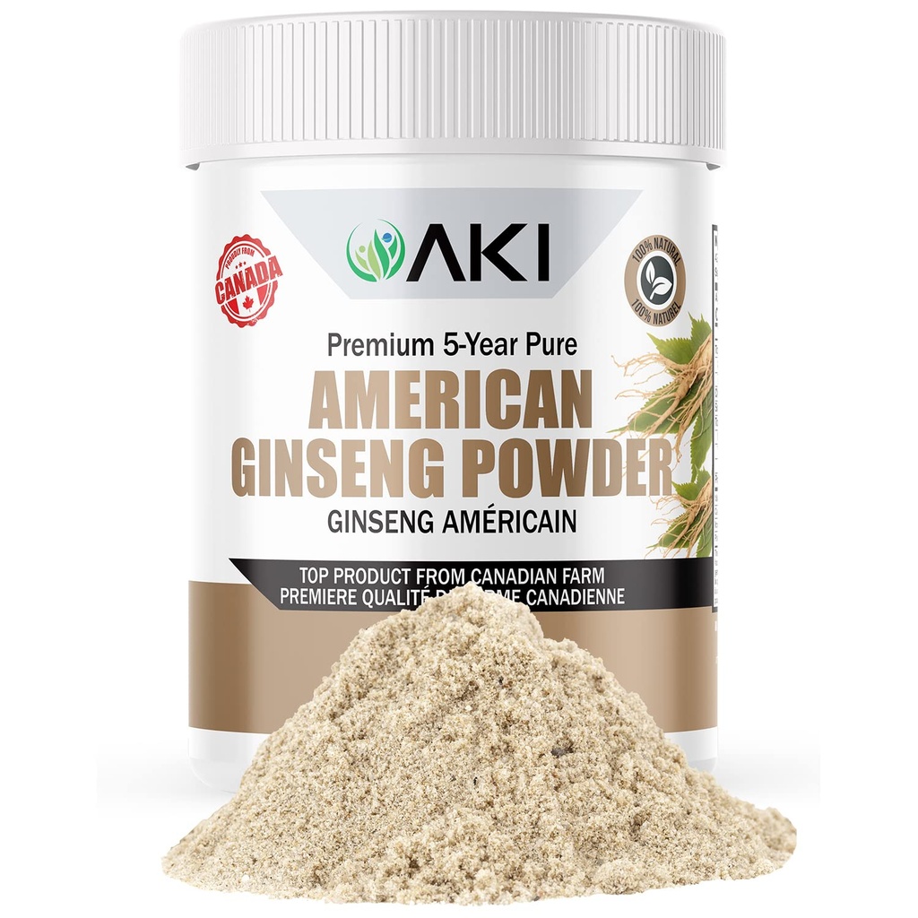 AKI American Ginseng Powder z 4% żeńsenozydów - Idealny do kawy, Napoje jak koktajle - Opakowanie 1 (1.5oz / 42.5g)