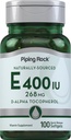 Piping Rock Witamina E 400 IU Softgels 124; 268mg Bis124; 100 Softgel Kapsułki 124; D- Alpha Tocopherol Bis124; Non- GMO, Gluten