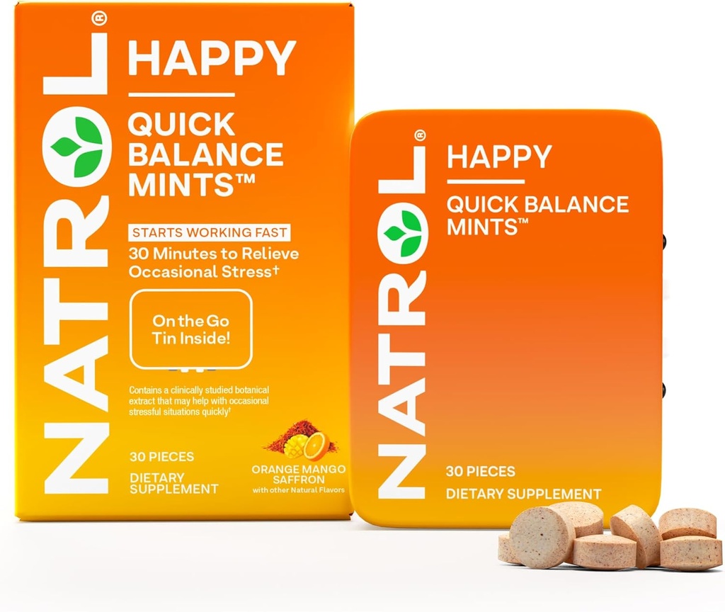 Natrol Quick Balance Happy Mints, Sporadycznie Stress Relief Supplement, 30 Mints, 15 Day Supply