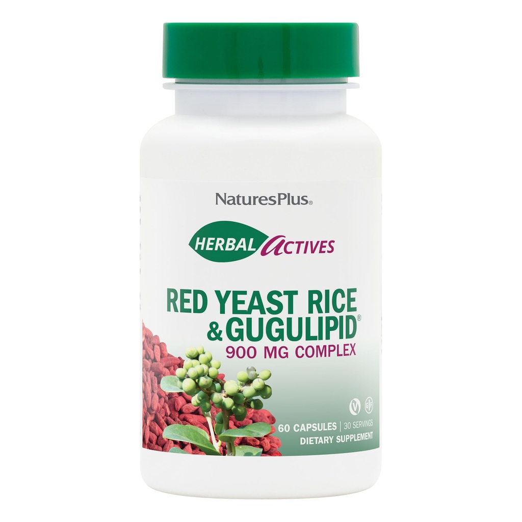 NaturesPlus Red Yeast Rice Gugulipid Complex - 450 mg, 60 Kapsułek wegańskich - Prescription Quality Herbal Supplement, Cholesterol Support - Wegetarianin, Gluten- Free - 60 Servings