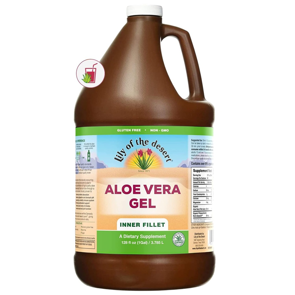 Lily of The Desert Aloe Vera Gel - Wewnętrzna konsystencja filetowa Aloe Vera Drink z naturalnymi witaminami, Digestive Enzymes for Gut Health, Stomach Relief, Wellness, Glowing Skin, 128 Fl Oz
