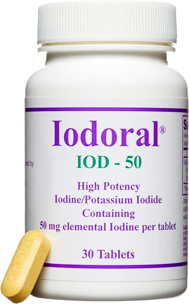 Optimox Iodoral suplement 50 mg - tabletki z jodem potasu, jod o dużej mocy, suplementy do wsparcia tarczycy, roztwór jodu Lugola - 30
