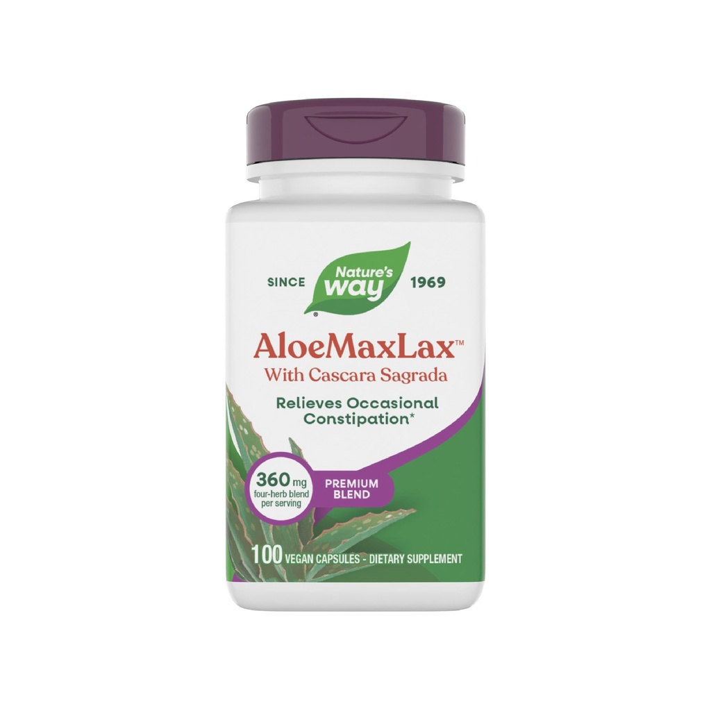 Nature 's Way AloeMaxLax with Cascara Sagrada, Okazjonalne Zaparcia Relief *, 100 Kapsułki wegańskie