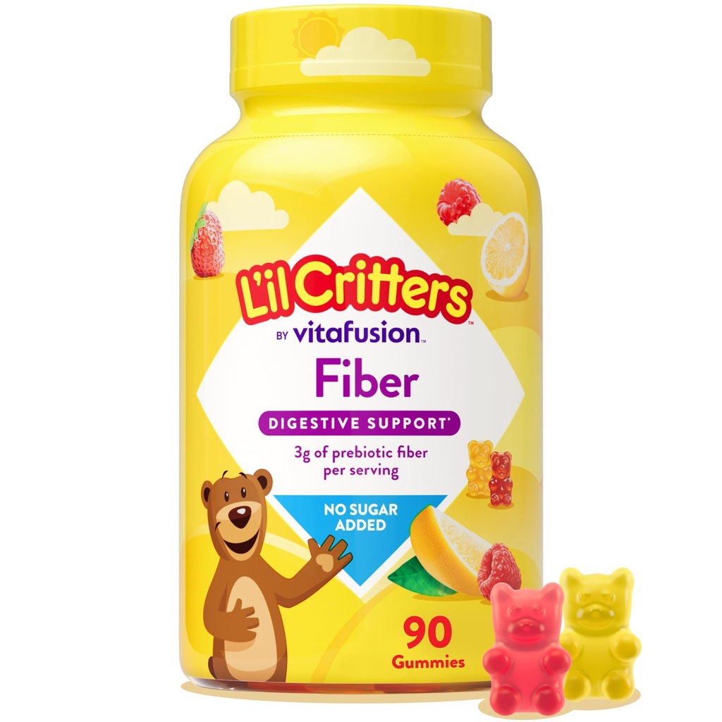 L 'il Critters Fiber Daily Gumy Suplement dla dzieci, do wsparcia trawiennego, Berry i Lemon Flavors, 90 Gummies
