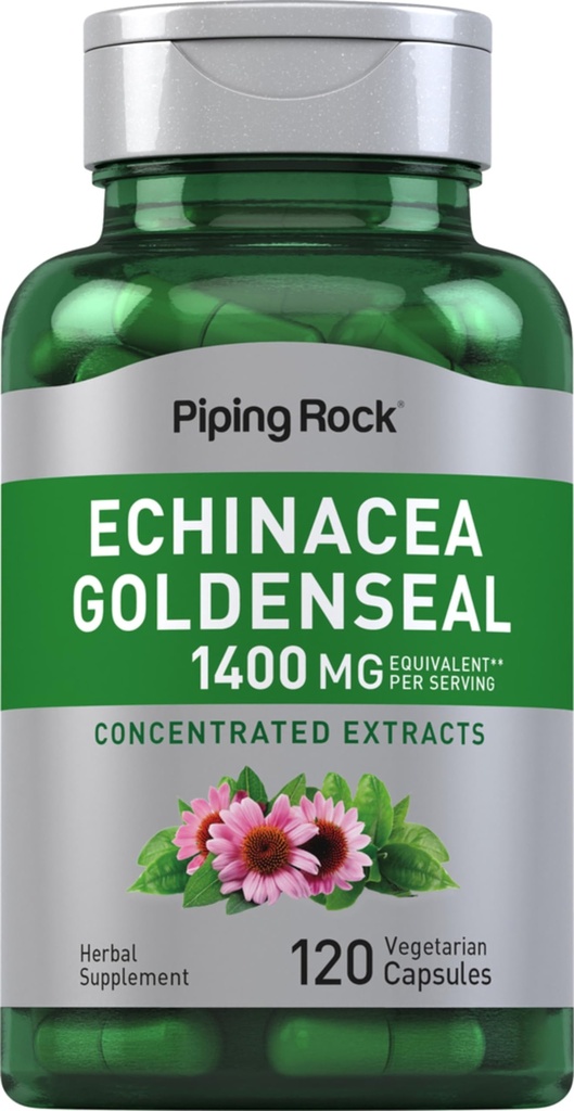 Piping Rock Echinacea Goldenseal Kapsułki 124; 1400mg 124; 120 Kapsułki wegetariańskie 124; Non- GMO, Gluten