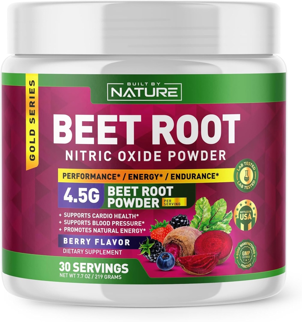 Buraki korzeniowy tlenek azotu w proszku Suplement - Organic Buraki Super Food Performance Booster do cyrkulacji, Energia, Stamina, Przepływ krwi i Heart Health - Wegan, Non-GMO - Berry Flavor - 30 Służenia
