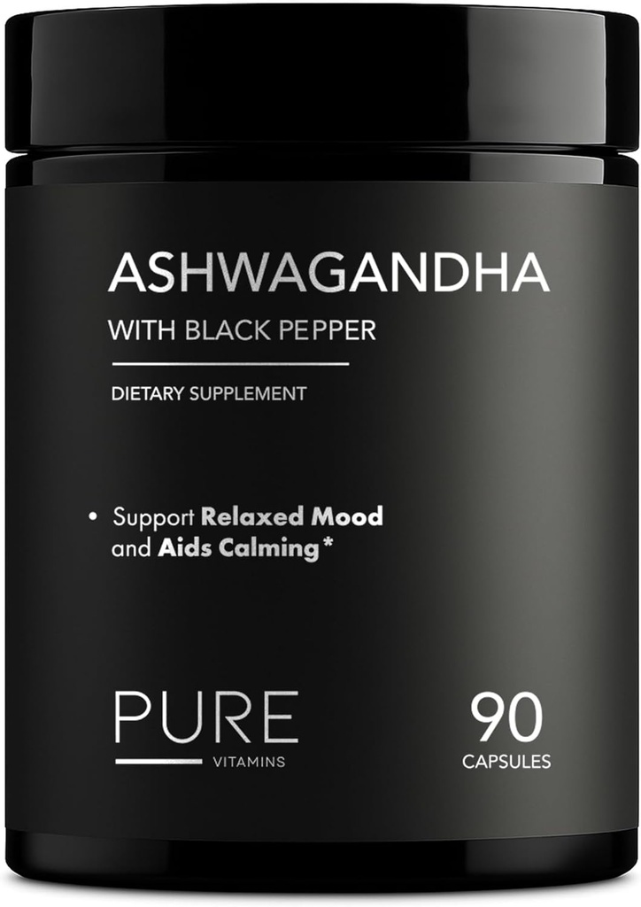 Organic Ashwagandha 1300mg z Black Pepper - Natural Stress Relief & Wsparcie energetyczne - 90 Kapsułki wegańskie - Mood & Adrener Supplement - Non-GMO, Made in USA