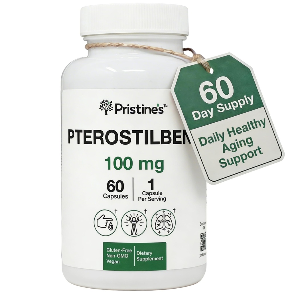Pterostilbene Pterostilbene 100mg Anti Aging Supplement kapsułki - 60 Day Supply - Lung Health & Mental Clarity Antioksydant - Wysoka biodostępność Vegan Non GMO