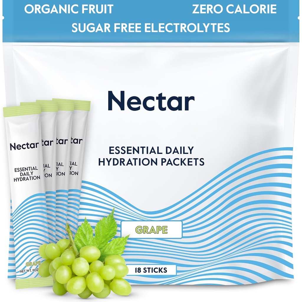 Pakiety nawodnienia nektaru - Pakiety proszku elektrolitów - Wolne od cukru & 0 Calorie - Organiczne owoce płynne codziennie IV Hydrate Sticks for Dehydration Relief & Rapid Rewodnienie (Grape 18 Pack)
