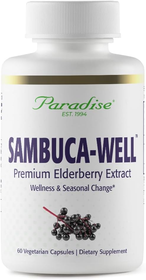 Paradise Herbs Sambuca-Well, Sambucas Nigra, European Elderberry 50:1 Extract, Super Potent, Ultra Pure, Vegan, Non GMO, Gluten Free, 60 Vegetarian Capsules
