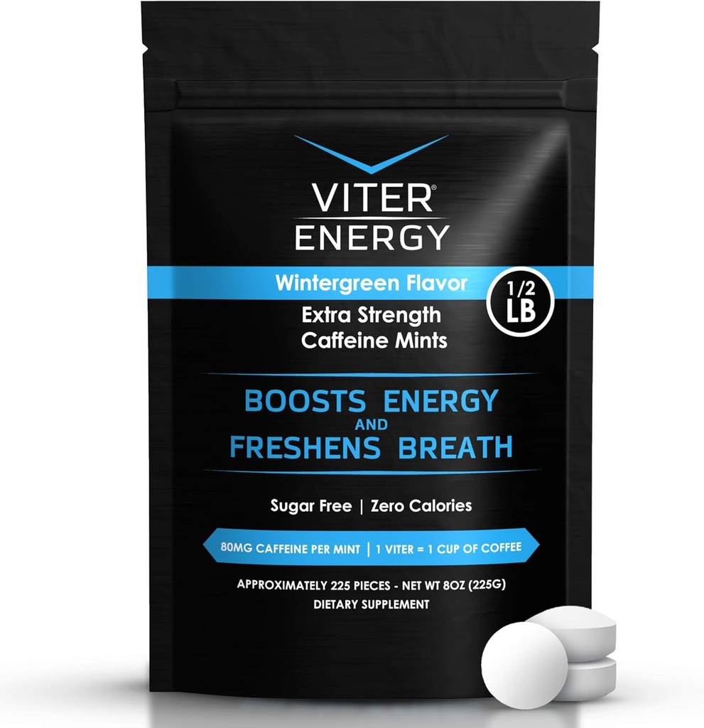 Viter Energy Extra Siła Kofeina mięta 80mg Kofeina, B Witaminy, Sugar Free. (Wintergreen, 8oz, Bulk Bag)