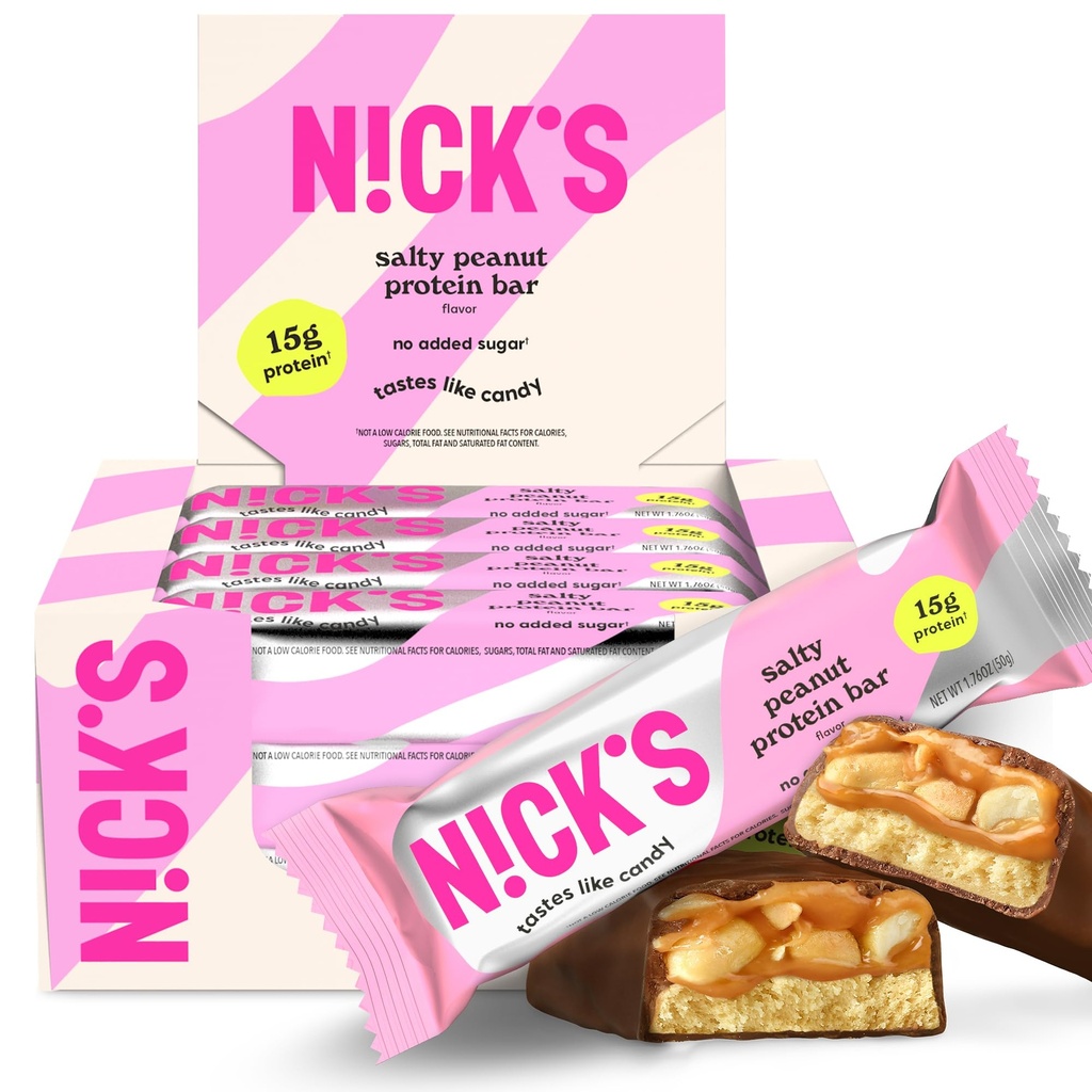 NICKS Protein Bary Czekoladowe Peanut 124; 15 g białka 124; 200 kalorii 124; Niskie keto keto Przyjazne przekąski bez dodatku cukru (Opakowanie zbiorcze 12 barów x 50g)
