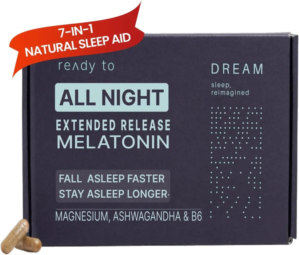 Dream Natural Sen Assistance dla dorosłych - Suplement Sen z uwolnieniem czasu Melatonina, Magnez, Ashwagandha, B6 & Rumianek - Non-Habit Forming Sleep Witaminy - 60 Kapsułki 11 / 30 / 25