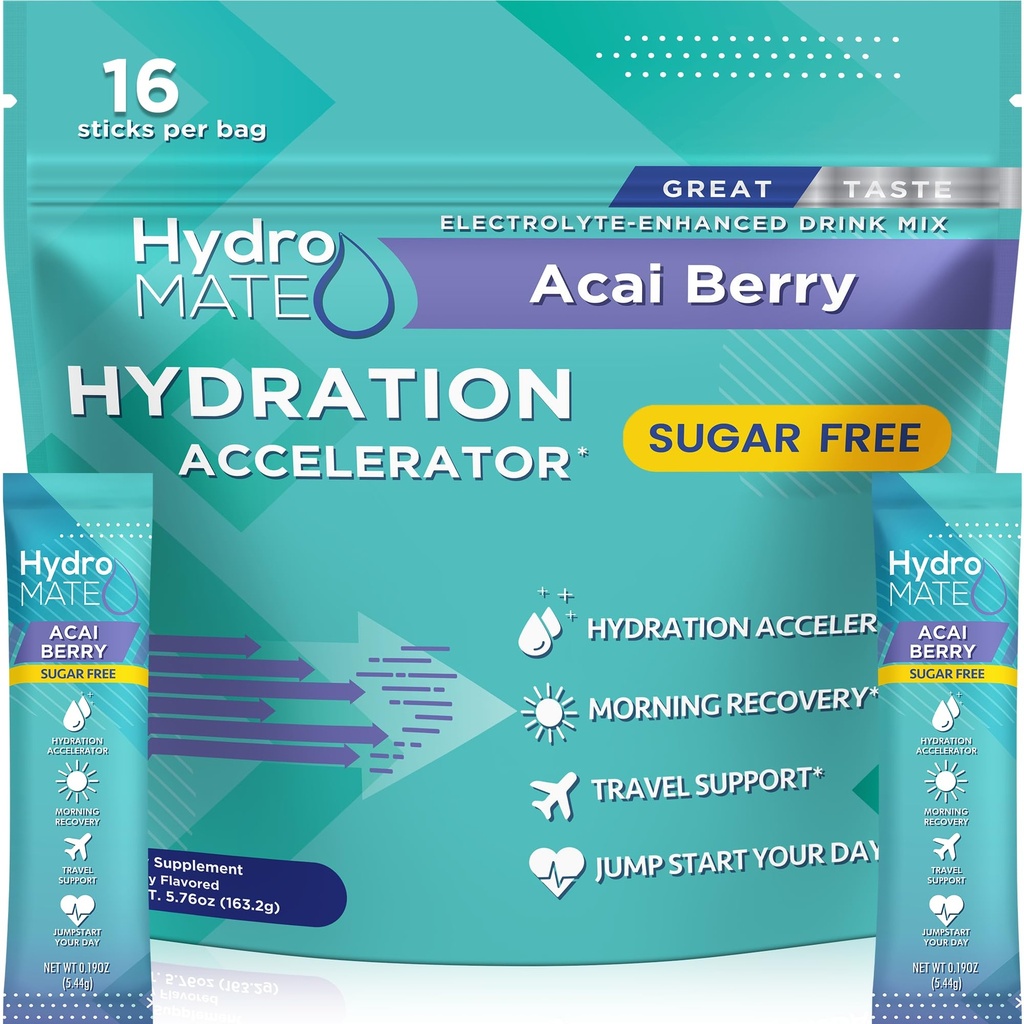 Elektrolity w proszku Wolne od cukru Pakiety nawadniające Acai Berry HydroMATE 16 Sticks