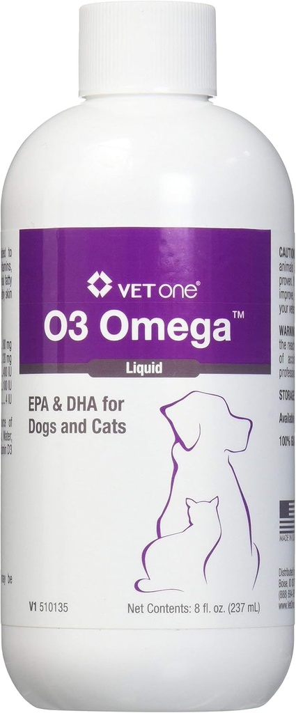 Vet One O3 Liquid EPA & DHA for Dogs & Cats - Skin & Coat Supplement - Wsparcie układu immunologicznego & Joint Health - 8 oz