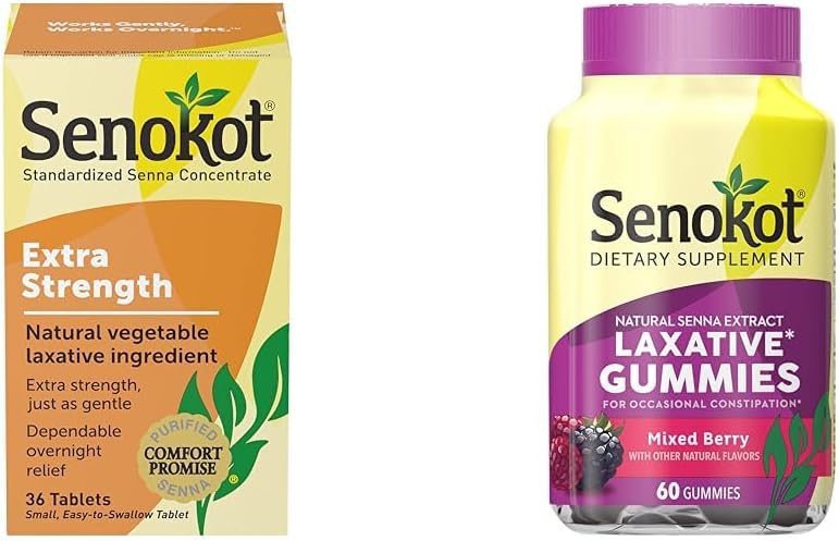 Senekot Ekstra Siła Naturalny laksywant roślinny dla delikatnej Overnight Relief Okazjonalne zaparcia, 36 Count & Dietary Supplement Laxative Gummies, Naturalny ekstrakt Senna, Delikatnie