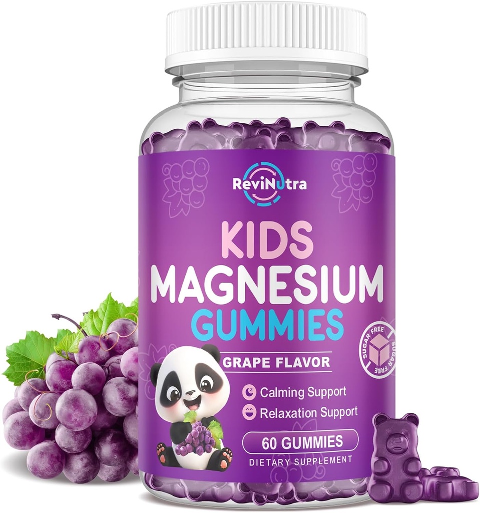 Gumie magnezowe dla dzieci, Gummeje bez cukru, Gummeje magnezowe, Great Desting Calm Gummeje magnezowe dla dorosłych i dzieci, Sen wspomagający, Bone & Muscle Health, Nerve Relaxation, 60 Gummeje winogronowe