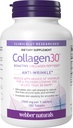 Webber Naturals Collagen30 Anti-Wrinkle, 2500 mg Bioactive Collagen Peptides Peptides Per Serving, 180 tabletek, pomaga zmniejszyć głębokie zmarszczki, Fine Lines & Stymuluje komórki skóry, Nie GMO, Dairy & Gluten Free