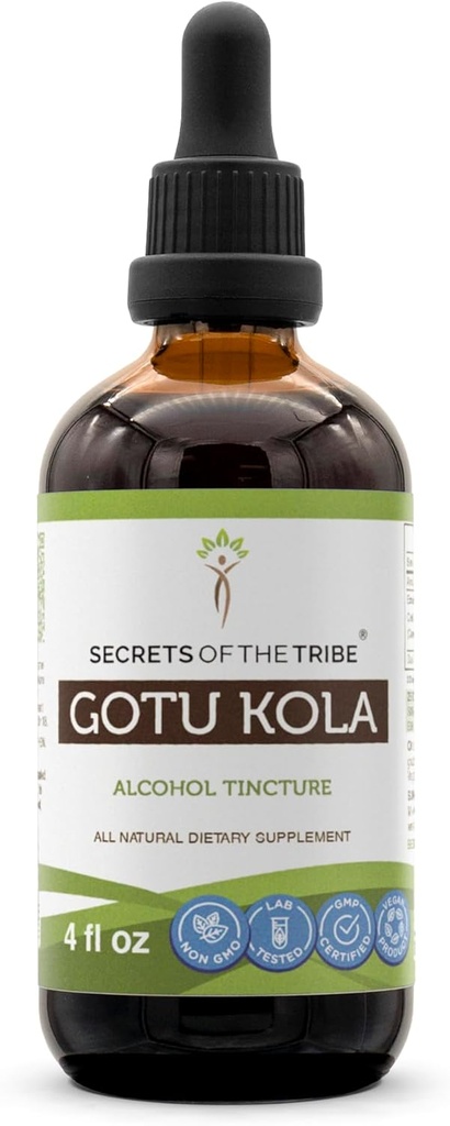 Tajemnice Tribe Gotu Kola Tincture Alcohol Liquid Extract, Gotu Kola (Centella Asiatica) Suszony Herb (4 FL OZ)