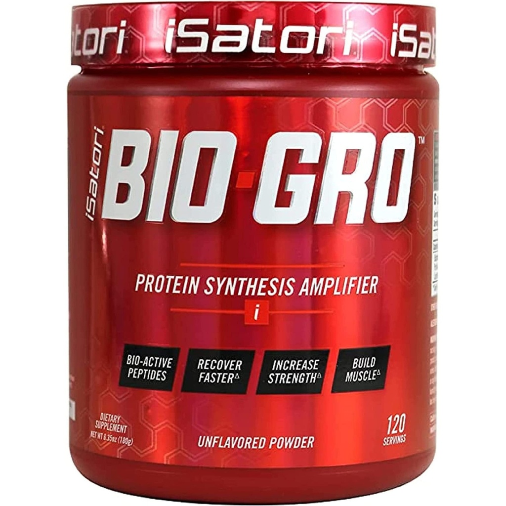 Wzmacniacz protein iSatori BIO- GRO, do odzyskiwania mięśni i wzrostu, ulepszony stymulant Free Pre- Workout & Colostrum Suplement z Bio- Aktywna Peptydes- Unflavored (120 Służenie)
