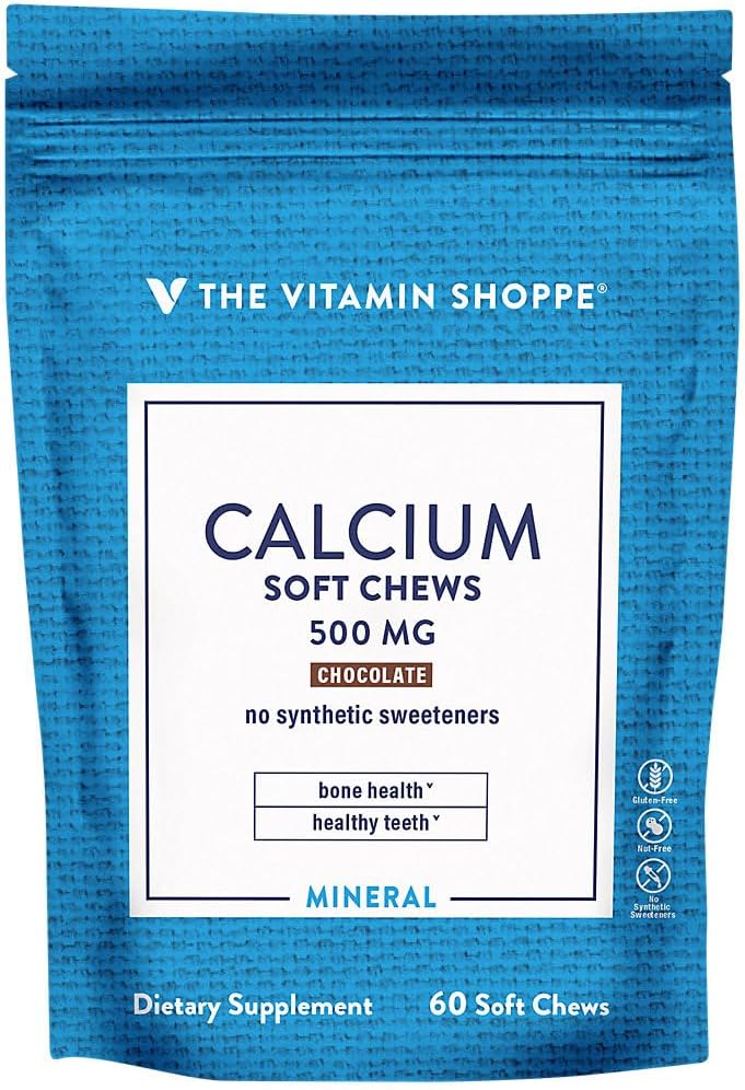 Wapń żuć 1000 mg, Czekoladowy smak żucia - mineralne esencja dla zdrowych kości i zębów, Brak sztucznych słodzików - z witaminą K1 & D3 (60 żuć) przez Witamina Shoppe