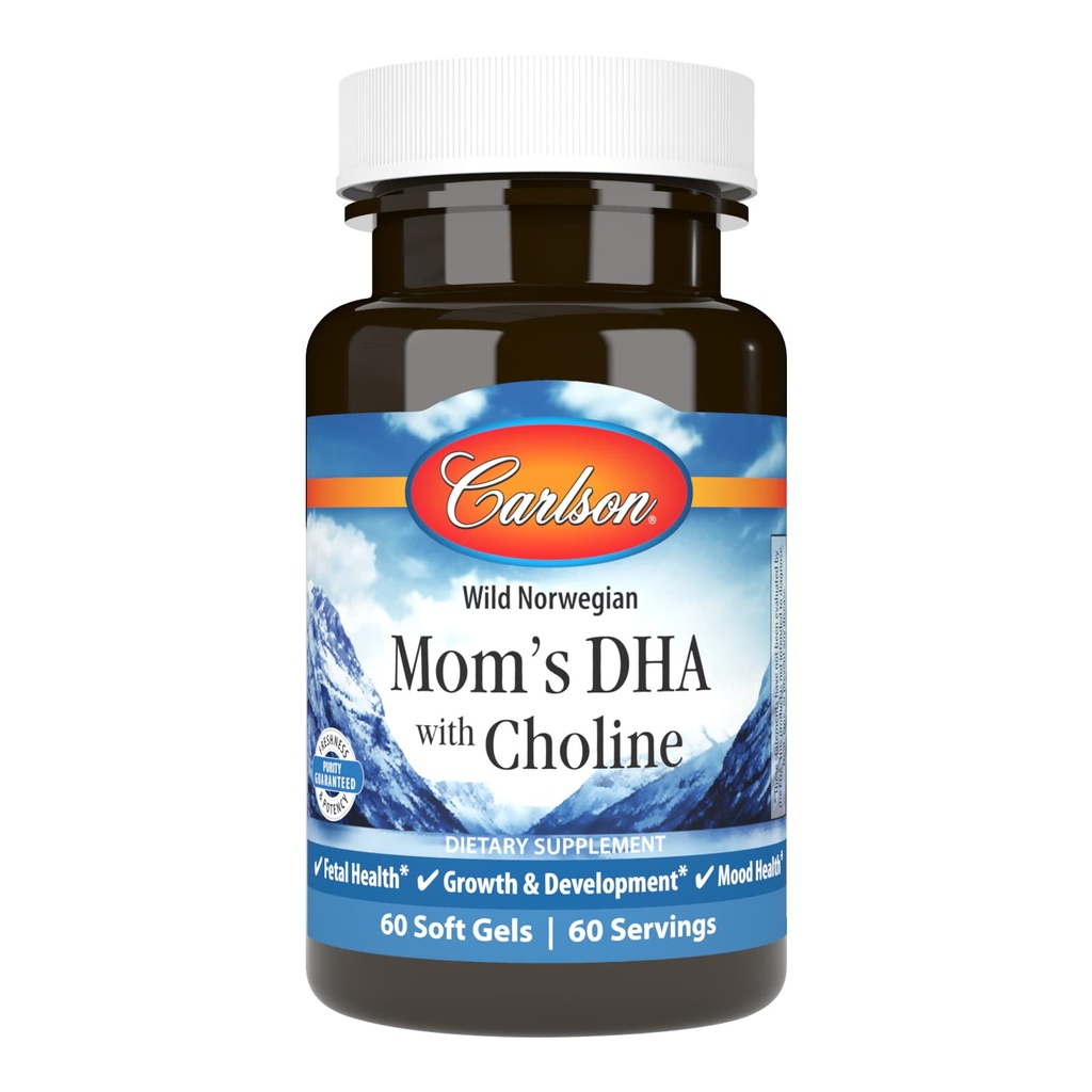 Carlson - Mama DHA z Choliną, 3: 1 DHA do EPA Stosunek Znaleziono w Breastmilk, Wzrost i Rozwój, 60 Softgels
