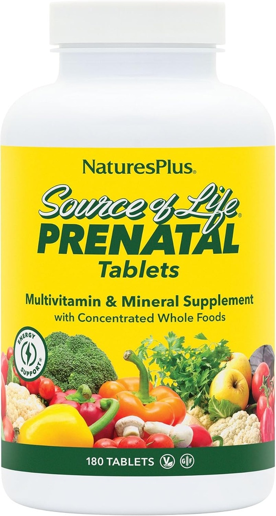 Nature Plus Source of Life Prenatal - 800 µg Fleate, 180 Tabletki wegetariańskie - Wszystkie naturalne witaminy i minerały prenatalne z żelaza i wapnia - Optimal Health & Energy - Gluten- Free - 90 Servings