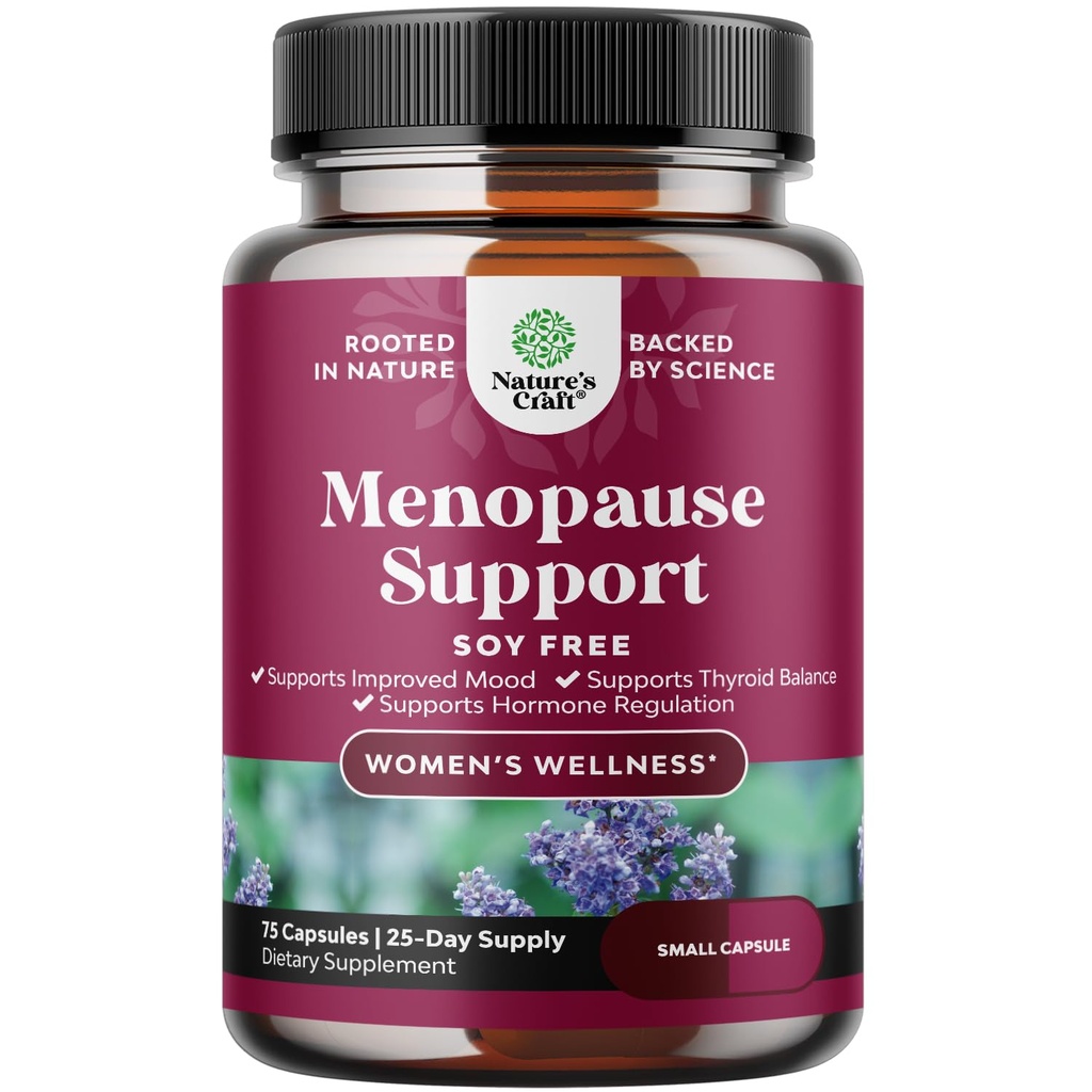 Kompletny suplement menopauzy ziołowej dla kobiet - Wolny hormon sojowy Kapsułki dla nocnych potów Hot Flash & Mood Swings z Dong Quai, Chaste Berry & Black Cohosh Root - 75 Count Pack