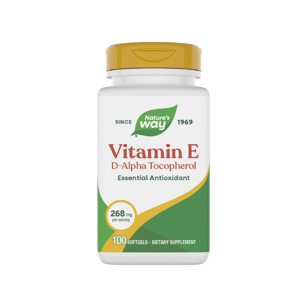 Nature 's Way Witamina E D- Alpha Tocoferol - 268 mg na porcję - Przeciwutleniacz - Esential Nutricent for Heart Muscle Cells * - Gluten Free - 100 Softgels