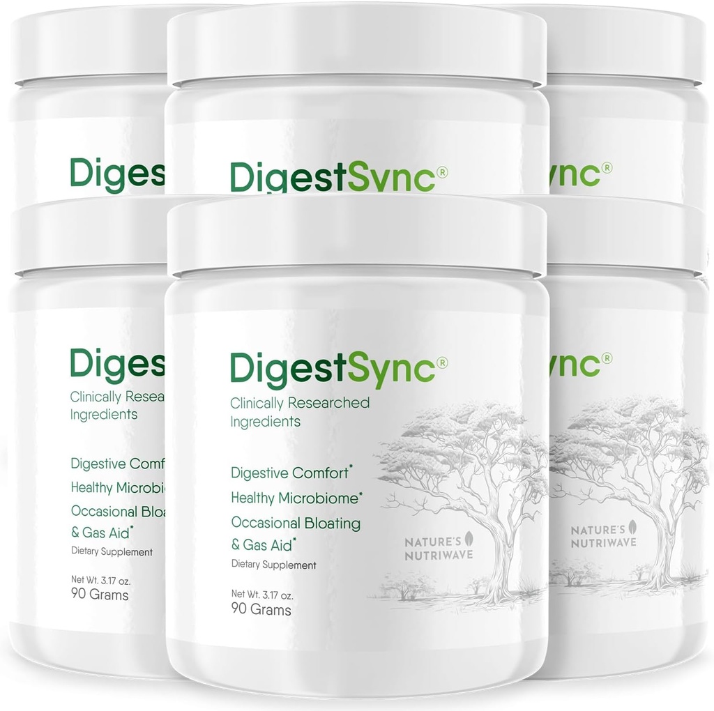 Suplement diety DigestSync dla Gut Health - Naturalny proszek dla wsparcia trawiennego, Bloating Relief dla kobiet i mężczyzn, 100% Naturalny zielony proszek - 6 Miesiące dostaw