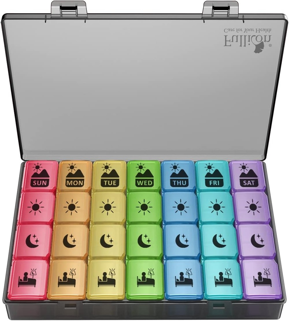 4 razy dziennie, Fullicon XXL Big Pill Box, 7 Day Medicine Organizator, Czarny Pill przypadku witaminy / Olej rybny / Suplementy