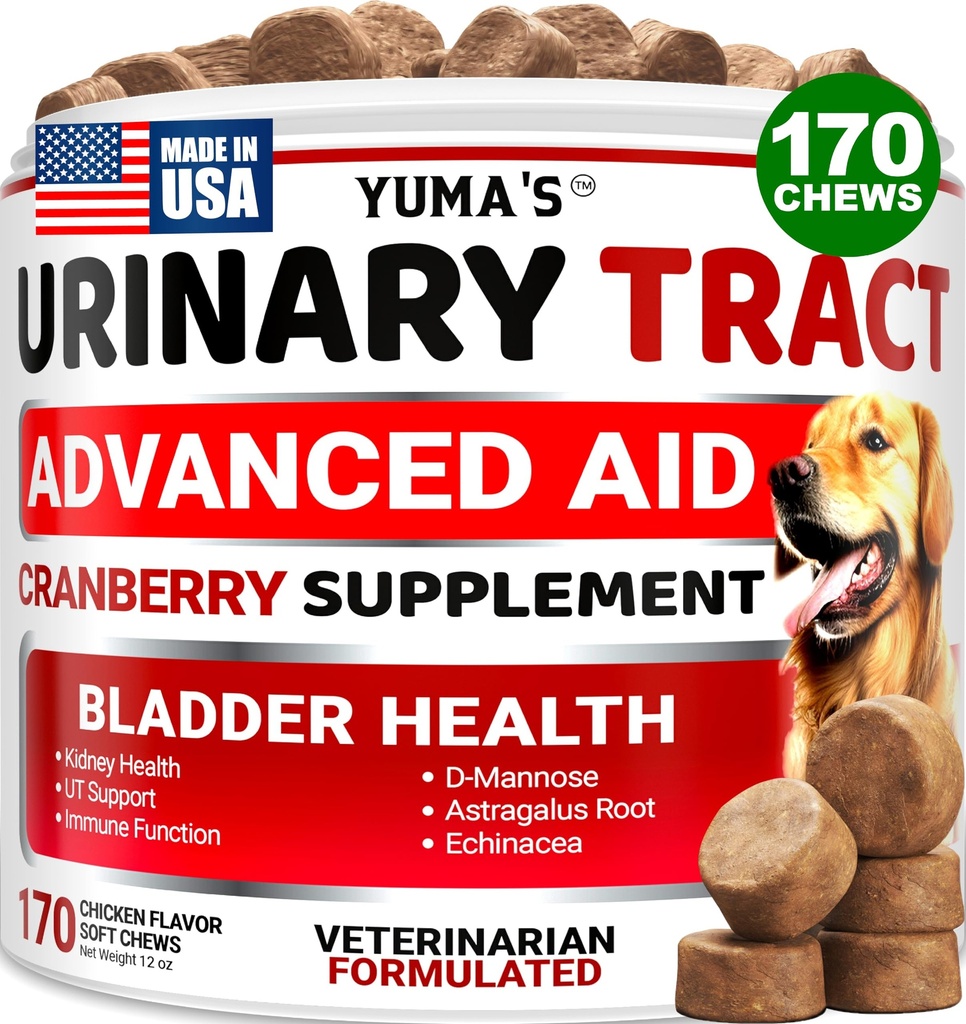 Leczenie UTI psów - 170 Leczenie - Suplement żurawinowy dla psów - Kontrola pęcherza - Leczenie dróg moczowych - UTI Medicine Multivitamine - Witaminy i suplementy - Made in USA