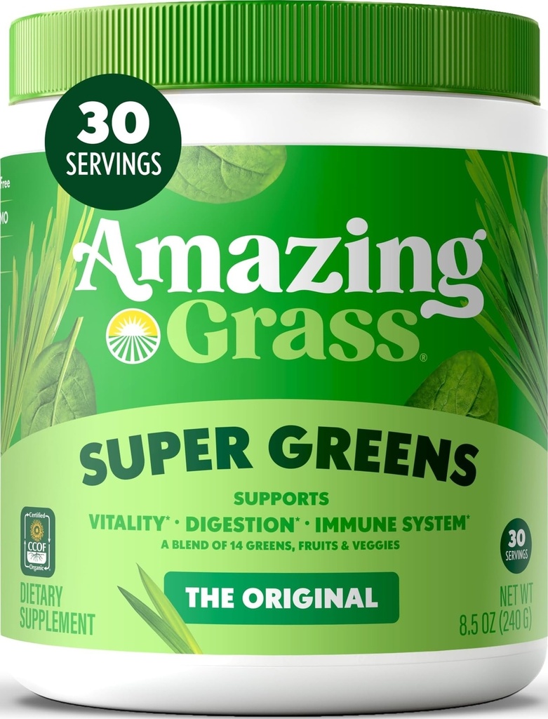 Amazing zieleń trawa miesza Superfood: Zielony proszek Mix for Energy, z Spirulina organiczna, Chlorella, Burak Root Powder, Enzymy i Probiotyki Digestive, Original, 30 Słupki (Packaging May Vary)