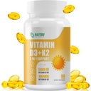 Witamina D3 K2 z olejem MCT, Witamina D3 5000 j.m. i K2 100mcg, Formuła 2 w 1 dla Bone and Heart Health, Gluten Free - 60 Hrabia Softgels