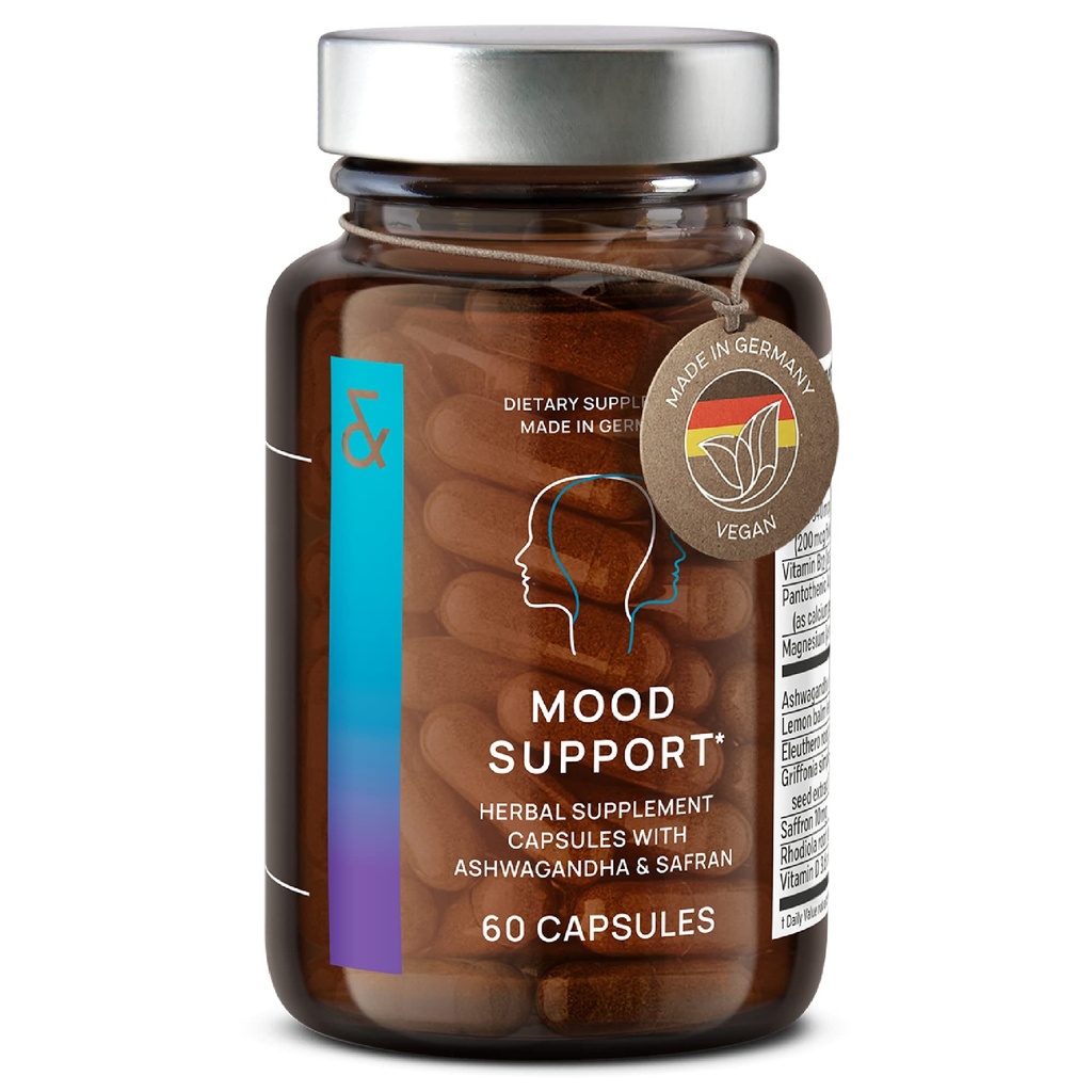 CLAV Mood Supplement Supplement - z Ashwagandha + Saffron Extract + 5- HTP Griffonia + Siberian Ginseng + Rhodiola rosea - 60 Kapsułki