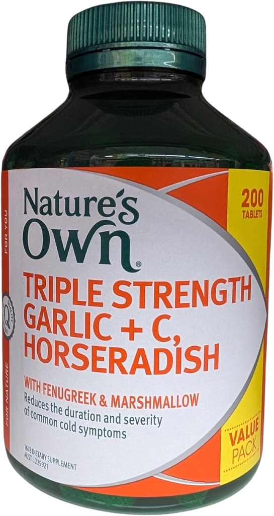 Nature 's Own Triple Siła czosnek + C, Chrzan 200 Tablets Exclusive Size