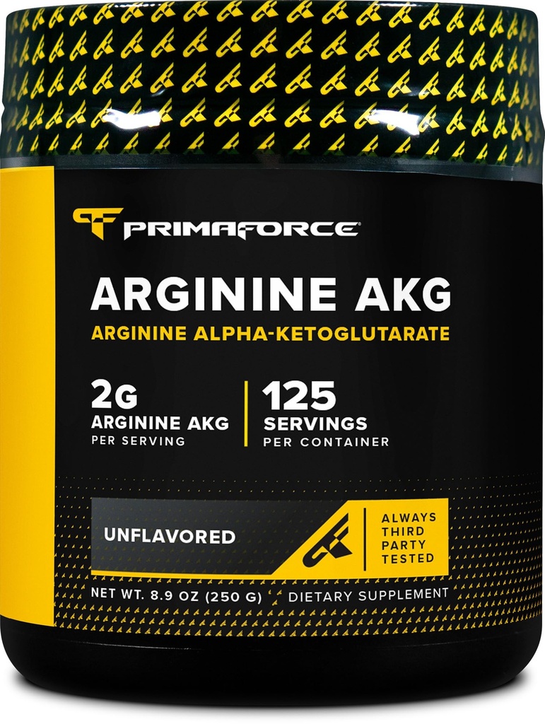 PrimaForce AAKG Arginina w proszku, 250 gramów (L- arginina i kwas alfa- ketoglutaminianowy) Premium suplement do ćwiczeń, Non-GMO, Wegan, Gluten wolny