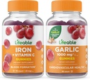 Żywe żelazko z witaminą C + czosnek 1000mg, Gummies Bundle - Great Desting, suplement witaminy, Gluten Free, GMO Free, Gummy do żucia